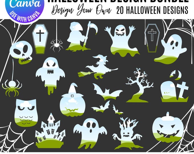 Canva Halloween Designs, Witches, Pumpkins, Ghosts, Fun Editable Templates for Print & Digital, Halloween Canva, Canva Spooky Cute Templates