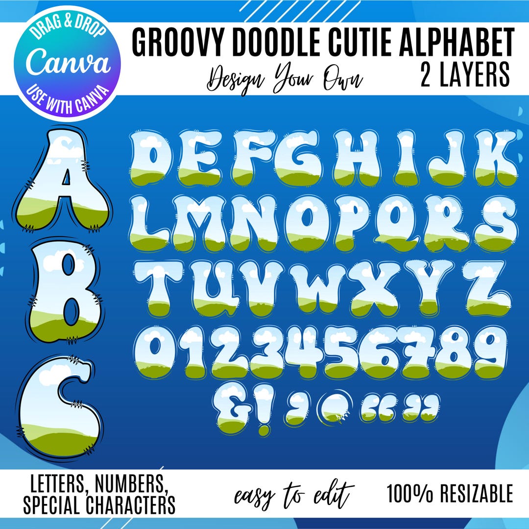 Drop Letters Code Groovy Doodle Alphabet Canva Frame Template: Drag & Drop Letters ...