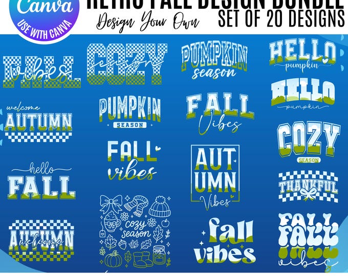 Canva Fall Bundle, Canva retro Fall Designs, Hello Fall, Pumpkin Season, Cozy Vibes Templates,  Fall Canva templates, hello fall designs