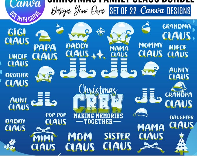 Family Claus & Elf Christmas Canva Bundle: Matching Holiday Designs (Digital Download)