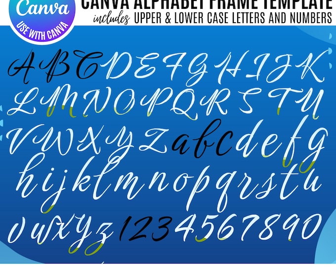 Fancy Alphabet Canva Bundle, Canva Letter clipart (Digital Download), Upper and Lowercase Letters, Elegant Canva script alphabet and numbers