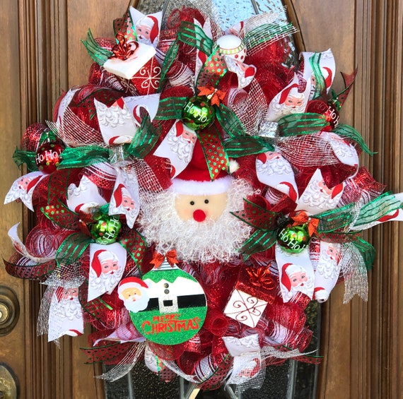 Santa clause Christmas wreath holiday wreath Ho ho ho | Etsy