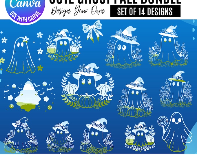 Canva Fall Bundle, Canva Fall Ghost Designs, Canva Ghost Fall clipart, Cozy Vibes Templates, Fall Canva templates, Autumn Canva frames