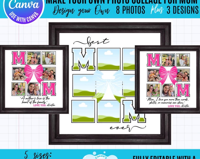 Canva Mom Photo Collage Template, Photo Grid Quote Design Mom, Mother's Day Gift, Printable or Digital Gift for Mom, Canva Photo collage mom