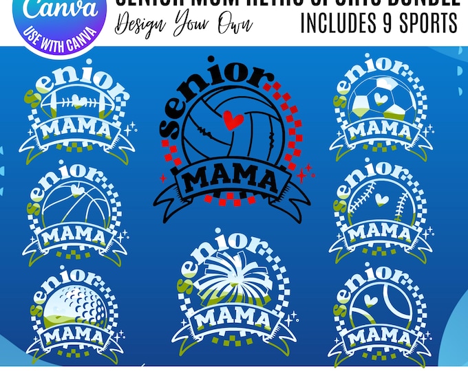 Senior Mama Sports bundle, Varsity Sports Canva Template, Coquette Mom Sports Frames, Drag & Drop Senior Mom Frames, Senior Mama Canva frame