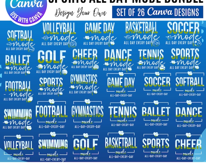 Sports Mode All Day Canva Bundle, Editable Canva Templates: Canva Templates (Digital Download), Sports Mom, Game Day, Team Spirit Graphics