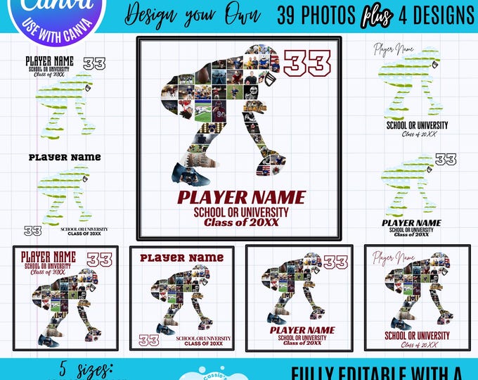 Canva Football Photo Player Collage, Football Template, Football Collage Canva Frame Template, Editable Football frame, Football player gift