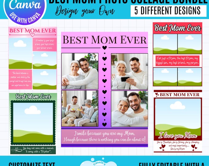 Mother’s Day Canva Bundle, Mom Photo Collages, Editable Mom Templates, Mom Gift Collage, Canva Templates (Digital Download)
