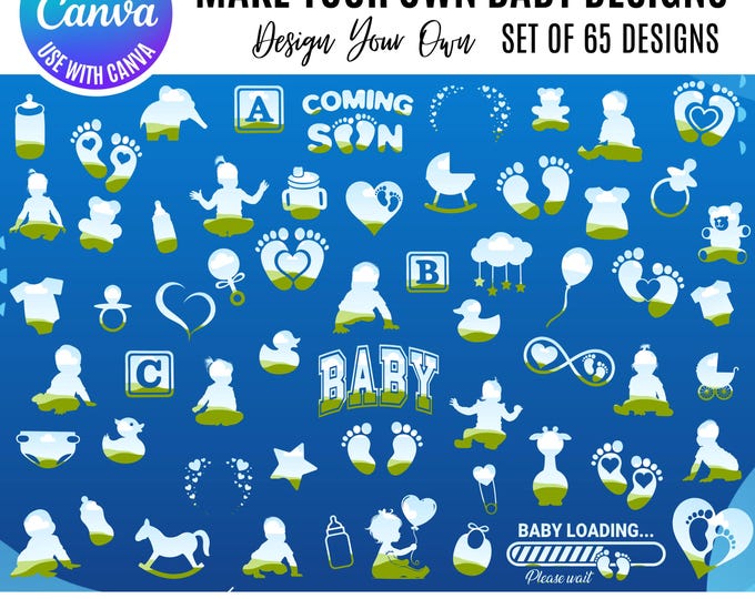 Canva Baby Design Bundle, Baby Nursery & Baby Shower Elements, DIY Baby Clipart Graphics for Canva, Gender Neutral Baby Decor, maternity