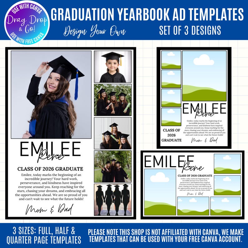 Graduation Yearbook Ad Templates, Use With Canva, Full, Half, Quarter ...