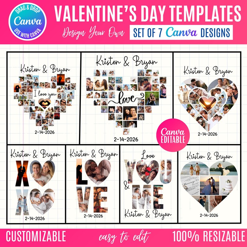 Heart Photo Collage Canva Template, Valentine's Day Gift (digital ...