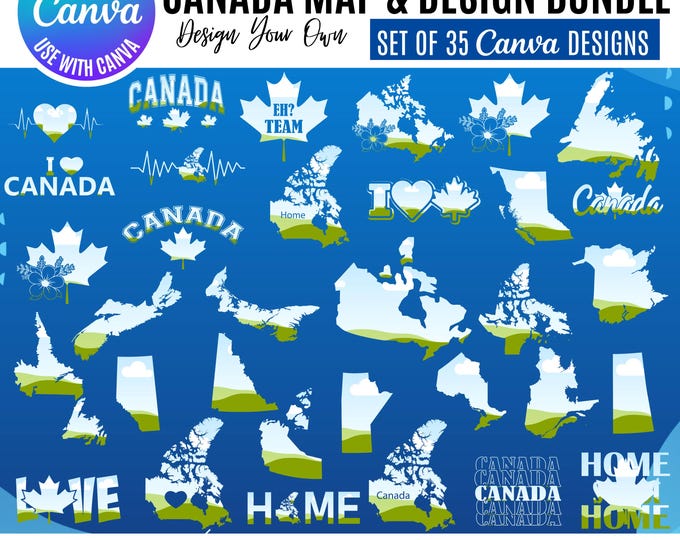 Canada Map Canva Bundle, Canadian Design Elements (Digital Download)