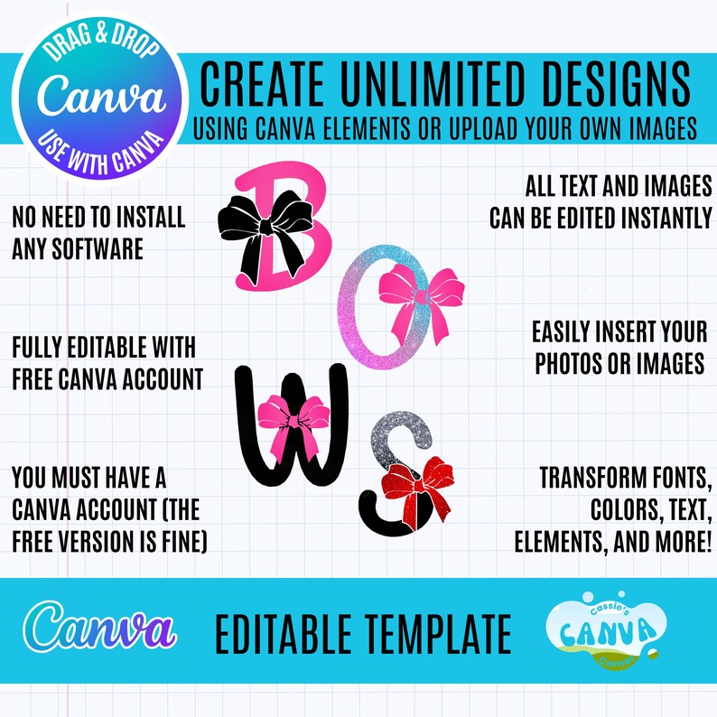 Coquette Bow Alphabet Canva Frames: Girly Letter Templates (digital ...