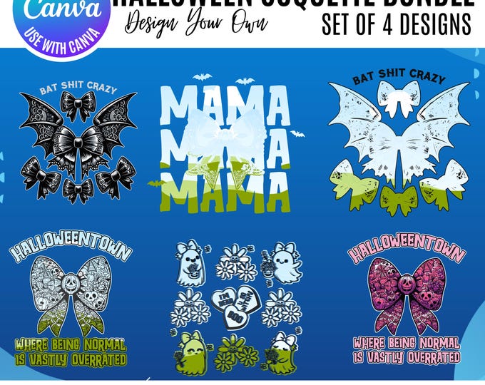 Coquette Halloween Canva Bundle, Halloween ghost Canva, retro Canva Halloween bundle, Halloween Designs, editable Halloween Canva frames