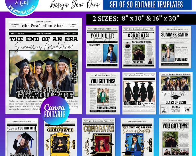 Graduation Newspaper Canva Template Bundle, Senior 2026 Keepsake (Digital Download), Senior Newspaper Canva, 2026 Senior template