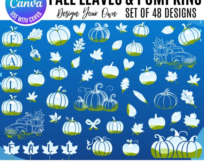 Canva Fall Leaves Bundle, Fall Canva Designs, Canva Pumpkin templates, Fall Canva templates, Thanksgiving Canva designs, pumpkin Canva frame