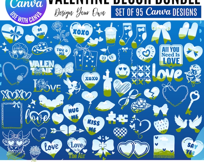 Valentine Canva Bundle, Editable Canva Templates: Canva Templates (Digital Download), editable Valentine bundle