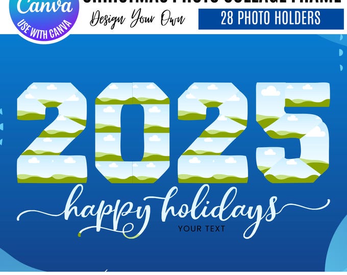 2025 Christmas Photo Collage Template, Family Christmas 2025, custom Christmas photo gift Canva, 2025 personalized gift, canva photo collage