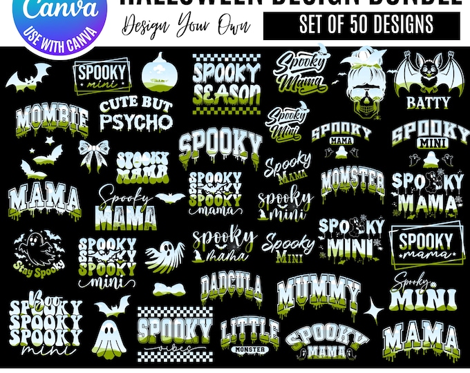 Canva Halloween Bundle, Retro Spooky Design Bundle, Halloween Canva Bundle, Spooky Editable Templates, Halloween Mama, Halloween Mini clipar