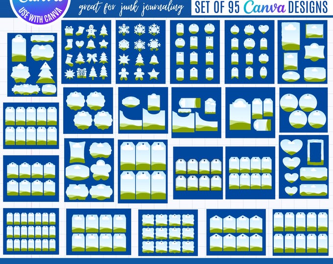 Christmas Gift Tags and Scrapbooking Canva Frames Bundle: Junk Journaling Clipart (Digital Download