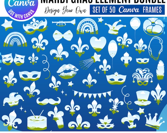 Mardi Gras Canva Designs Bundle, Fleur-de-Lis clipart, Carnival Graphics (Digital Download, Canva Mardi Gras Designs)
