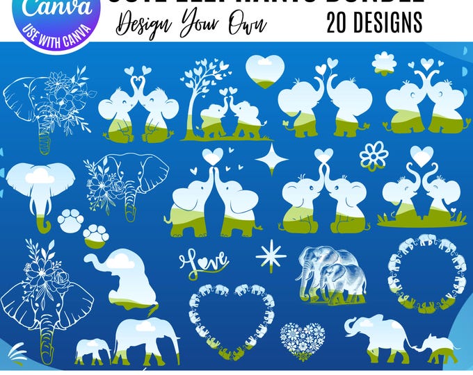 Canva Elephant Templates, Cute Nursery Elephants Canva Frame, Drag & Drop Template, Elephant design templates, cute elephants in love