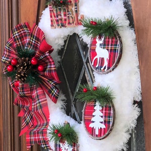 Merry Christmas wreath, buffalo check Christmas wreath, holiday wreath, white red Christmas wreath, holiday wreath, Noel wreath, Noel decor image 4