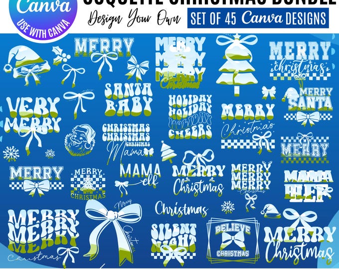 Coquette Christmas Canva Designs: Pink Bow Holiday Bundle