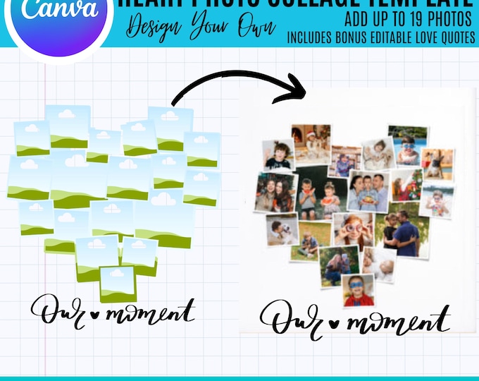 Canva Heart Photo Collage, Family Canva Frame, Family Tree Template, Family collage frames, drag and drop frames, Family Tree Canva Collage