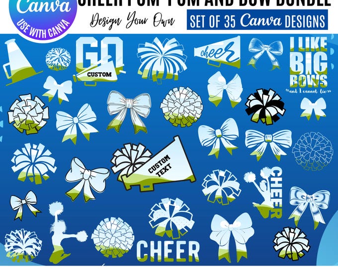 Cheerleading Pom-Pom & Bow Designs: Customizable Canva Templates (Digital Download)