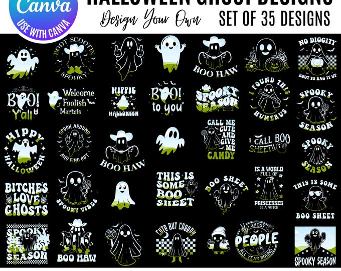 Canva Halloween ghost Bundle, cute ghost clipart & templates, Spooky Editable ghost Graphics, Canva ghost templates, editable ghosts canva