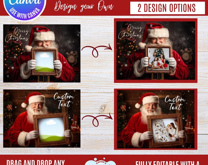 Santa Claus Picture Frame Canva Template, Canva Christmas Photo Placeholder, Holiday Photo Frame Design, Editable Santa Photo Template Canva