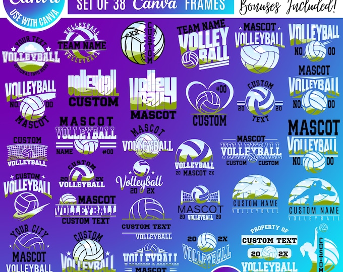 Volleyball Canva Templates Bundle: Game Day Designs (Digital Download, Canva volleyball team designs, Volleyball mascot templates