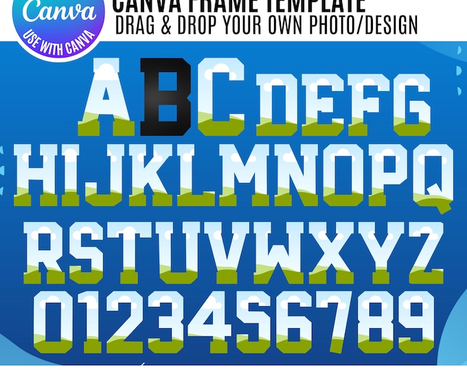Varsity Sports Canva Frame Template, Fill your own letters, Sport Canva Alphabet, Canva Varsity Sports Letters Canva Sports Varsity Alphabet