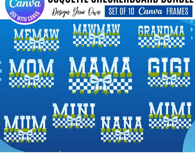 Mother's Day Canva Frames Bundle: Drag & Drop Templates (Digital Download), Coquette Checkeroard Canva Mama bundle, Mom Canva frames