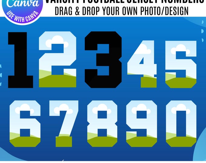 Varsity Football Jersey Number Canva Frame Template (Digital Download)