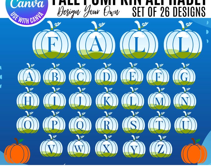 Canva Fall Pumpkins Alphabet Clipart, Canva Autumn Letters, Canva Pumpkin alphabet, Fall Canva Graphics, Fall Canva alphabet, Canva alphabet