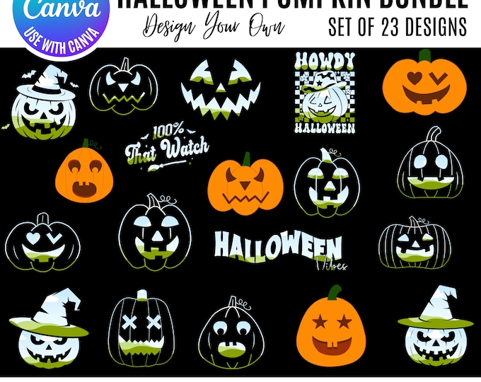 Halloween Jack-o-Lantern Canva Bundle, Editable Pumpkin Templates, Halloween Canva Bundle, Canva Halloween pumpkin bundle, Halloween clipart