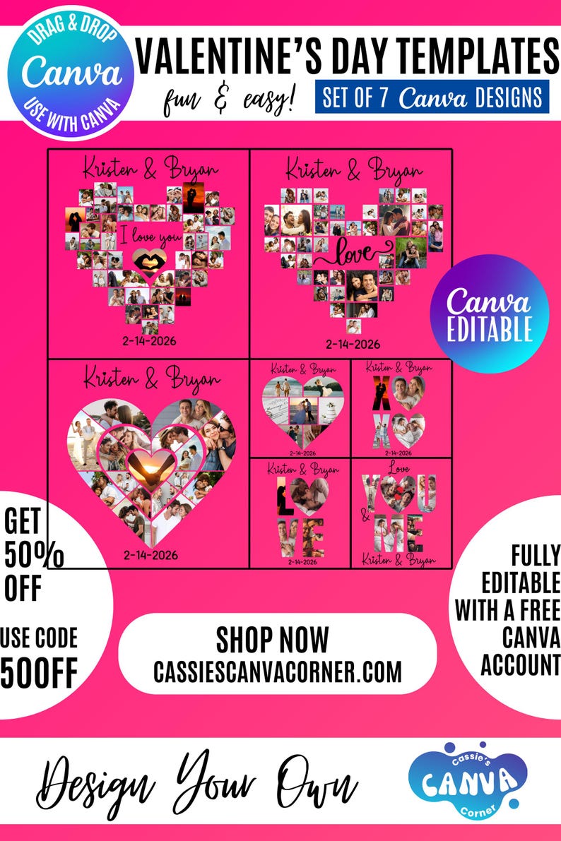 Canva Valentine Photo Collage Template, Love Photo Collage (digital — free download
