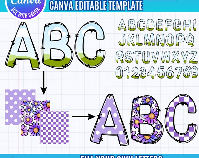 Letters Canva Frame Template, Fill your own doodle letters, Canva Letters, Doodle Alphabet, Canva Templates, Alphabet doodle Template Canva