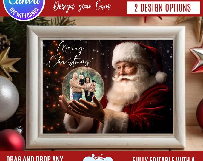 Santa Snow Globe Christmas Photo Frame, Canva Template (Digital Download)