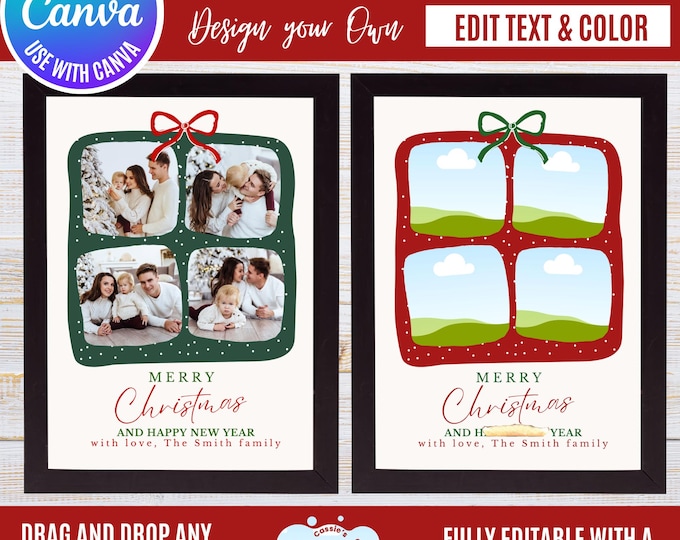 Christmas Photo Frame Canva Template, Holiday Card Design (Digital Download)