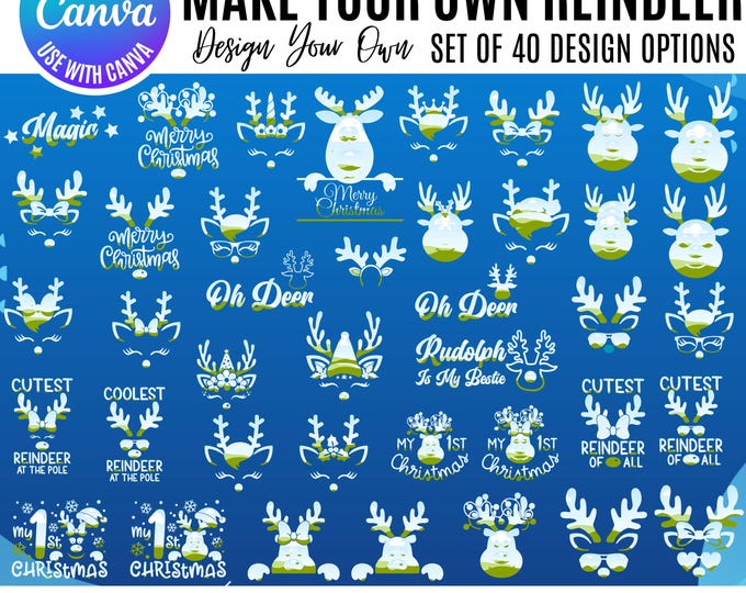 Christmas Reindeer Bundle Canva, Reindeer Clipart Holiday, Editable Reindeer Design, Canva Christmas Bundle, DIY holiday Canva design bundle