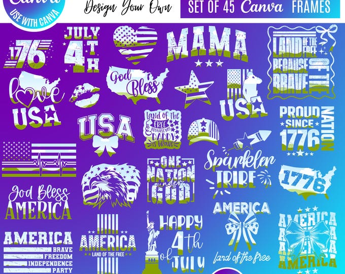 July 4th Patriotic Canva Designs Bundle, Editable USA Sublimation Templates, Red White & Blue Independence Day, American Shirt Designs
