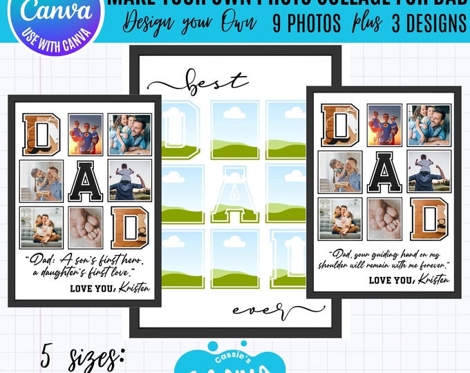 Canva Dad Photo Collage Template, Photo Grid Quote Design Dad, Father's Day Gift, Printable or Digital Gift for Dad, Canva Photo collage,