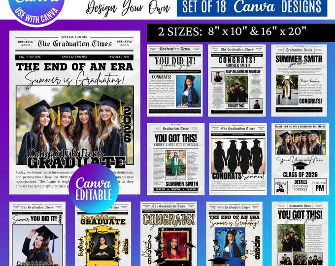 Graduation Newspaper Canva Template Bundle, Senior 2026 Keepsake (Digital Download)