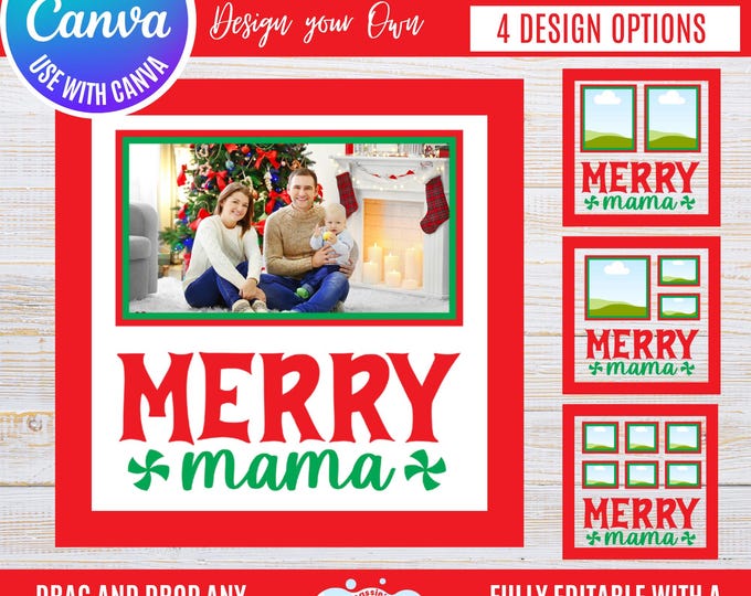 Canva Christmas Photo Frame Bundle | “Merry Mama” Holiday Frames for 1, 2, 3 & 6 Photos | Festive Winter Canva Templates