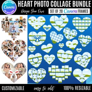 Heart Canva templates, Canva Heart frames, Love Heart Canva collage (Digital Download), Heart Photo Collage Canva Templates,