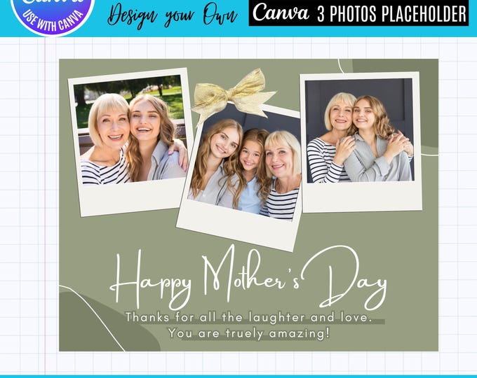 Mother’s Day Photo Collage Canva Card, Mama Gigi Nana Mimi, Canva Mama Photo Frames, Editable Mother’s Day Gift, Canva Mothers Day card