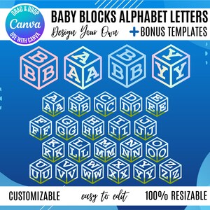 Canva Frame Alpha Template, Canva Alphabet Frames, Baby Block Canva, Canva Baby Frames, ABC Block Letters, Cute Canva Alphabet letters